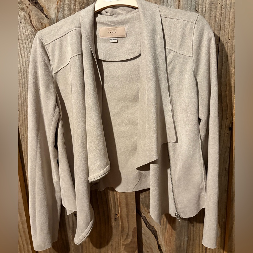 Blank NYC Waterfall Collar Blazer Beige Drape Front Faux Suede Jacket size small - Picture 7 of 12
